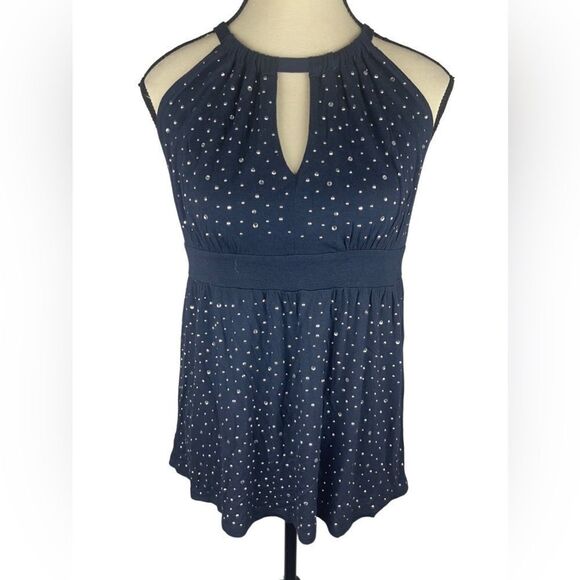 INC International Concepts Tops - I.N.C. International Concepts navy Blue Sleeveless tank embellished Top Size:M